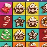 다채로운 배경에 다양한 모양의 크리스마스 테마 쿠키 아이콘이 배열되어 있다