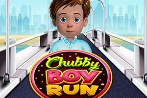 갈색 머리의 소년이 다리 위에 서 있고, 화면 중앙에 Chubby Boy Run이라는 텍스트가 있습니다