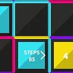 다양한 색상의 테두리를 가진 정사각형 격자에 숫자 9와 4, 그리고 STEPS 85가 적힌 파란색 타일이 있습니다