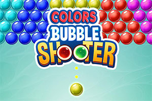 알록달록한 거품 구슬과 중앙의 ‘COLORS BUBBLE SHOOTER’ 로고, 아래쪽 노란 구슬이 있는 화면