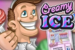 밝은 미소를 짓고 있는 캐릭터가 아이스크림을 들고 있으며, Creamy Ice라는 텍스트가 큼지막하게 보인다