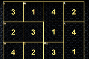 검은 육각 패턴 배경 위에 노란색 선으로 나누어진 3x3 격자 안에 숫자 1에서 4가 표기되어 있다