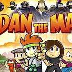 밝은 배경에 캐릭터가 포즈를 취하고 있는 가운데 DAN THE MAN이라는 문자와 함께 다채로운 색상의 로고가 있습니다