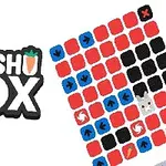 다양한 색상의 화살표가 있는 격자 모양의 디자인과 DASSHU BOX 글씨가 포함된 이미지