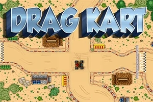 모래길과 장애물이 있는 경주 트랙 위에 DRAG KART라는 글자가 있는 이미지