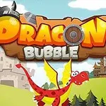 붉은색 용과 성, DRAGON BUBBLE라는 텍스트가 포함된 배경