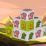 산악 배경 앞에 여러 개의 주사위가 쌓여 있으며, 주사위에는 돼지, 악어 그림과 x2 등의 기호가 그려져 있다