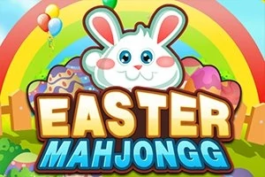 귀여운 토끼 얼굴과 함께 알록달록한 달걀, 무지개, 풍선이 어우러진 화면