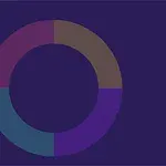 파란색 배경에 다양한 색상의 사분 원으로 구성된 원형 그래픽