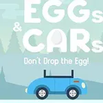 파란색 자동차와 하늘색 배경에 EGGs & CARs라는 글자가 있는 간단한 삽화