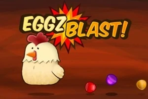 닭과 색색의 구슬들이 있으며 EGGZ BLAST!