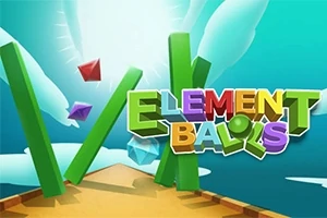 하늘 배경에 떠 있는 다양한 색상의 보석들과 ELEMENT BALLS라는 알록달록한 텍스트