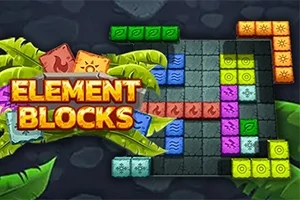 다양한 색상의 블록들이 정렬된 퍼즐 보드와 ELEMENT BLOCKS라는 텍스트가 있는 이미지