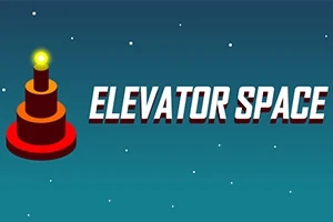 파란 배경에 ELEVATOR SPACE라는 텍스트와 노란 불빛이 켜진 빨간 탑이 있는 이미지