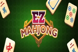 초록색 배경에 EZ MAHJONG 글자와 주위에 여러 개의 마작 패가 놓여 있습니다