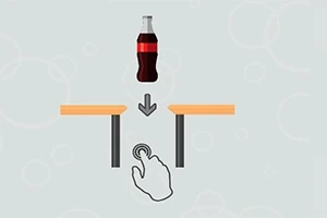 병 모양의 음료수, 두 개의 테이블, 손 모양의 터치 아이콘이 있는 이미지