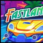 노란색 스포츠카가 도로 위 빠르게 달리고 있으며, 상단에 FASTLANERS라는 텍스트가 있습니다