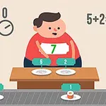 접시에 놓인 스시와 숫자 퍼즐을 푸는 사람의 그림
