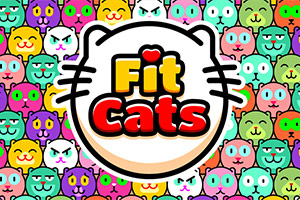 다양한 색상의 고양이 얼굴들이 배경을 채우고 중앙에 Fit Cats라는 텍스트가 있는 이미지