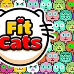 다양한 색상의 고양이 얼굴들이 배경을 채우고 중앙에 Fit Cats라는 텍스트가 있는 이미지