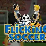 만화 스타일의 축구 선수 두 명이 축구공과 함께 중심에 있는 이미지