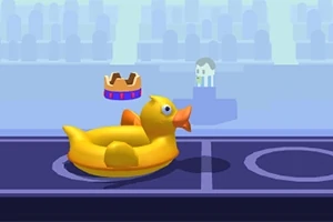노란 오리 튜브와 떠 있는 왕관이 있는 경기장 배경