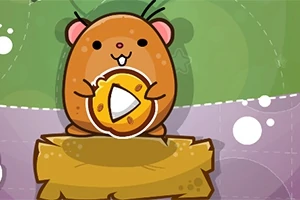 갈색 햄스터가 치즈 모양의 물체를 들고 나무 조각 위에 앉아 있는 장면