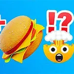 콜라 병과 햄버거가 더해진 모습, 그리고 깜짝 놀란 표정의 캐릭터가 함께 있는 이미지