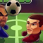 두 개의 만화 스타일 캐릭터가 축구공을 사이에 두고 대치하고 있는 모습