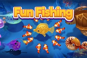 Fun Fishing ํ๋ ๋ฐฐ๊ฒฝ์ ๊ธ๋น ๋ฌผ๊ณ ๊ธฐ์ ์ฌ๋ฌ ํด๋ผ์ดํผ์ฌ๋ค์ด ์ํ์ผ๋ก ๋ฐฐ์ด๋์ด ์๊ณ , ๋ค์ํ ๋ฐ๋ค ์๋ฌผ๋ค๊ณผ ํจ๊ป Fun Fishing์ด๋ผ๋ ๋ฌธ๊ตฌ๊ฐ ์จ ์๋ค