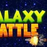 별이 빛나는 우주 배경 앞에 GALAXY BATTLE이라는 선명한 텍스트가 있으며 오른쪽 아래에는 폭발 효과가 있는 우주선이 있다