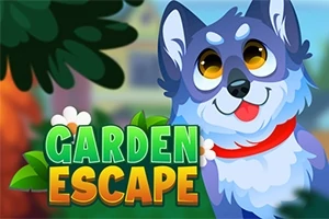 강아지가 밝고 귀여운 표정으로 그려져 있는 그림 옆에 Garden Escape라는 문구가 있습니다