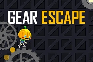 호박 머리를 가진 캐릭터가 기어 위를 걷고 있는 모습과 GEAR ESCAPE라는 글자가 있는 이미지