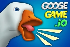 흰 거위가 크게 울고 있는 모습과 텍스트 GOOSE GAME 