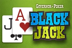 큰 글씨로 BLACK JACK라는 텍스트와 카드 한 쌍이 있는 이미지
