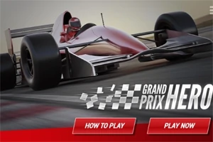 빨간색 포뮬러 원 경주차가 트랙 위를 달리고 있으며, 하단에 HOW TO PLAY와 PLAY NOW 버튼이 있는 이미지