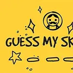 노란색 배경에 별, 하트, 캐릭터 아이콘과 GUESS MY SKETCH라는 텍스트가 있는 이미지