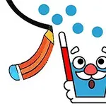 물방울이 그려진 빨간색 면도칼과 얼굴이 있는 컵의 그림