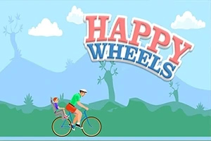 Happy Wheels ํ๋์ ๋ฐฐ๊ฒฝ์ ์์ ๊ฑฐ๋ฅผ ํ ๋จ์์ ์์ด๊ฐ ์์ผ๋ฉฐ, ์์ HAPPY WHEELS๋ผ๋ ํ
์คํธ๊ฐ ์๋ ์ด๋ฏธ์ง