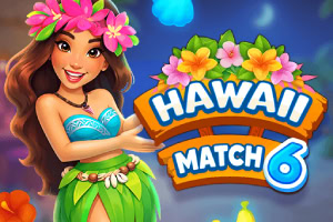 꽃 화관을 쓴 하와이 전통 의상 여성과 열대 꽃 장식의 ‘HAWAII MATCH 6’ 로고