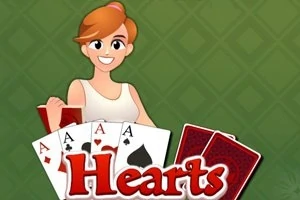 여성 캐릭터가 카드를 들고 있고 Hearts라는 글자가 있는 이미지