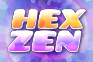 보라색과 주황색의 입체적인 글자로 HEX ZEN이라는 텍스트가 중앙에 배치된 이미지