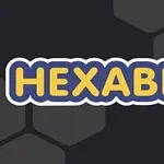 어두운 육각형 배경 위에 노란색과 파란색으로 HEXABLE이라는 텍스트가 있는 이미지