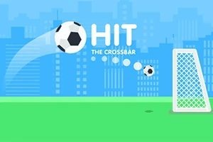 푸른 하늘 배경에 축구공이 골대를 향해 날아가는 모습과 Hit the Crossbar라는 텍스트