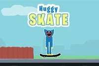 파란색 무서운 귀여운 몬스터 Huggy의 스케이트보드 모험을