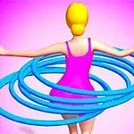 핑크색 옷을 입은 금발의 캐릭터가 여러 개의 파란 훌라후프를 허리에 두르고 있는 모습