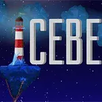 우주 속 하늘에 떠 있는 등대와 ICEBERG 텍스트