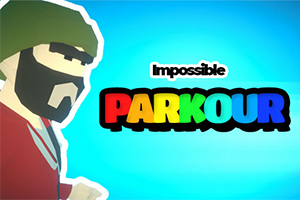 녹색 모자를 쓴 캐릭터가 파란 배경 앞에 서 있고, Impossible Parkour라는 색깔 있는 텍스트가 표시된 이미지