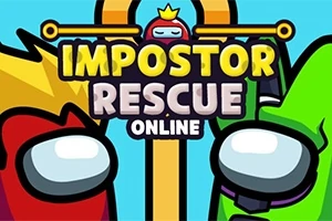 빨간색과 초록색 캐릭터가 서로 마주 보며 IMPOSTOR RESCUE ONLINE 텍스트가 중앙에 있는 이미지