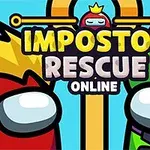 빨간색과 초록색 캐릭터가 서로 마주 보며 IMPOSTOR RESCUE ONLINE 텍스트가 중앙에 있는 이미지